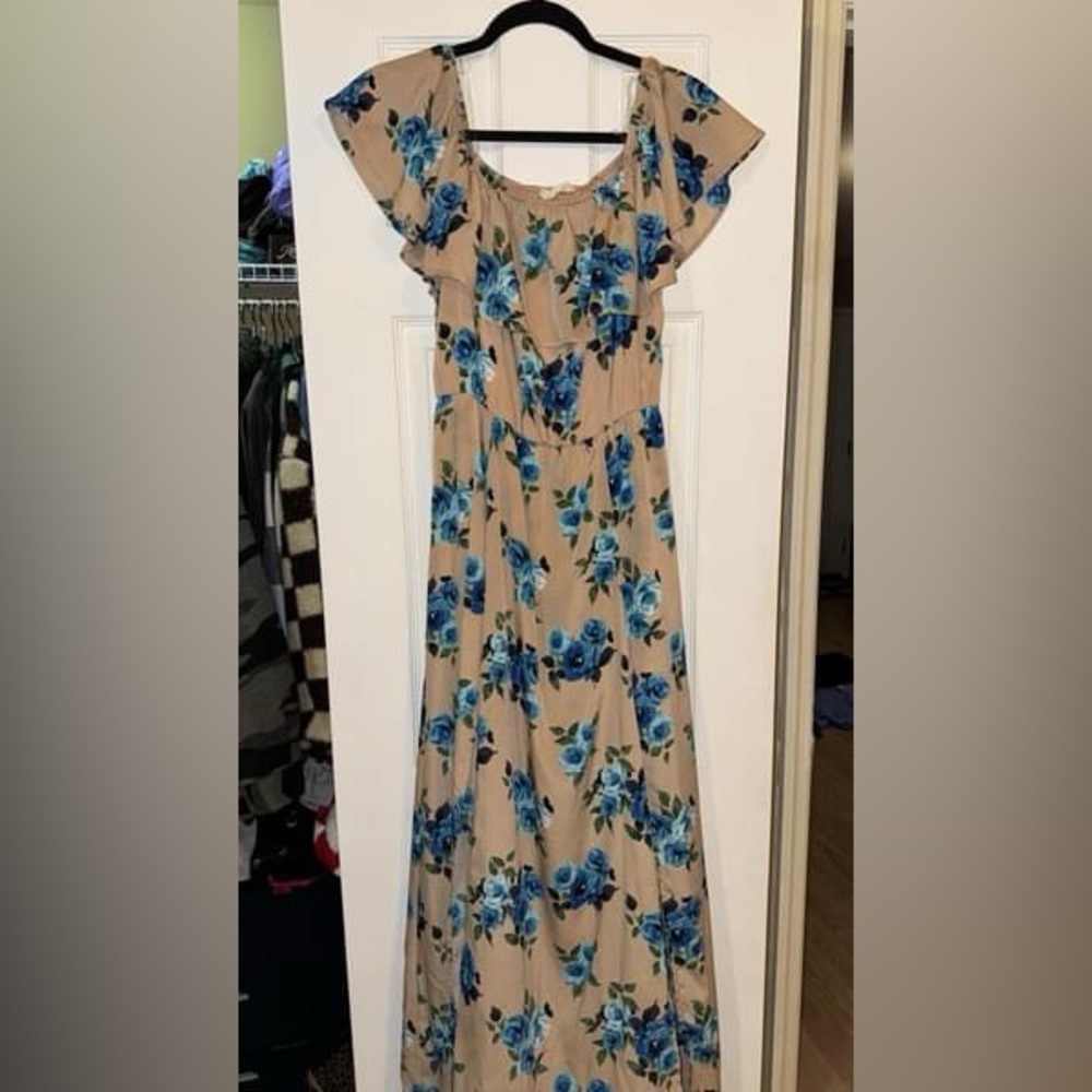 off the shoulder boutique dress with shorts underneath